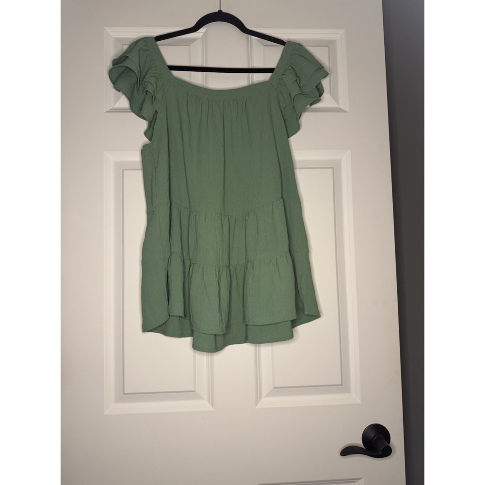 Heyson Short Flutter Sleeve Tiered Babydoll Top  Green Large